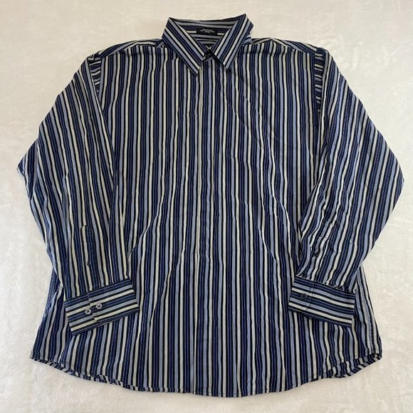Wayne Gretzky Button Down Dress Shirt Men Size XL Blue Striped Collared Cotton - Picture 1 of 12